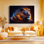 Yatay Kanvas Tablo Parlak Işıltılı Yele Detaylı Aslan Tablosu Ev Ofis Duvar Dekoru