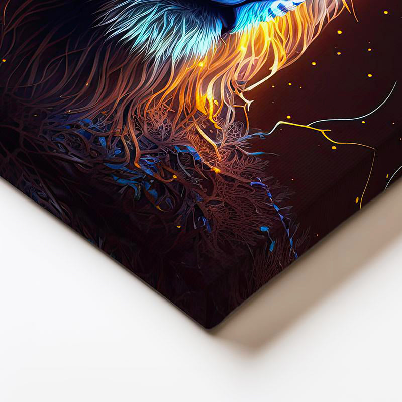 Yatay Kanvas Tablo Parlak Işıltılı Yele Detaylı Aslan Tablosu Ev Ofis Duvar Dekoru