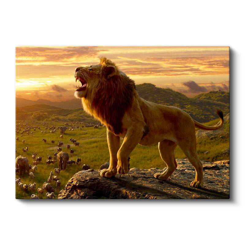 Yatay Kanvas Tablo Kayalık Üzeri Kral Aslan Tablosu Ev Ofis Duvar Dekoru