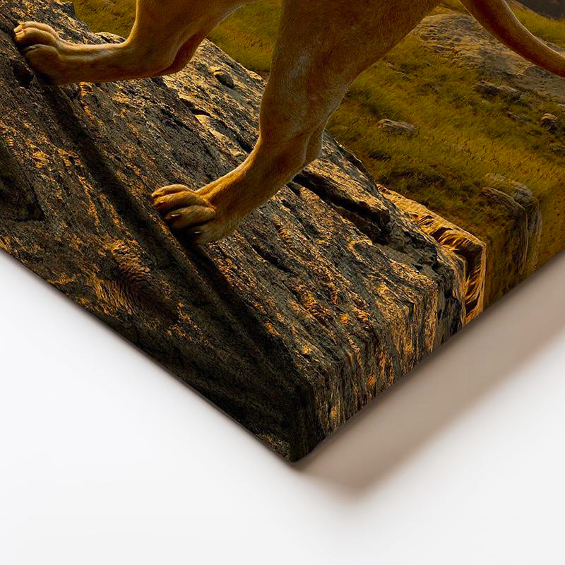 Yatay Kanvas Tablo Kayalık Üzeri Kral Aslan Tablosu Ev Ofis Duvar Dekoru