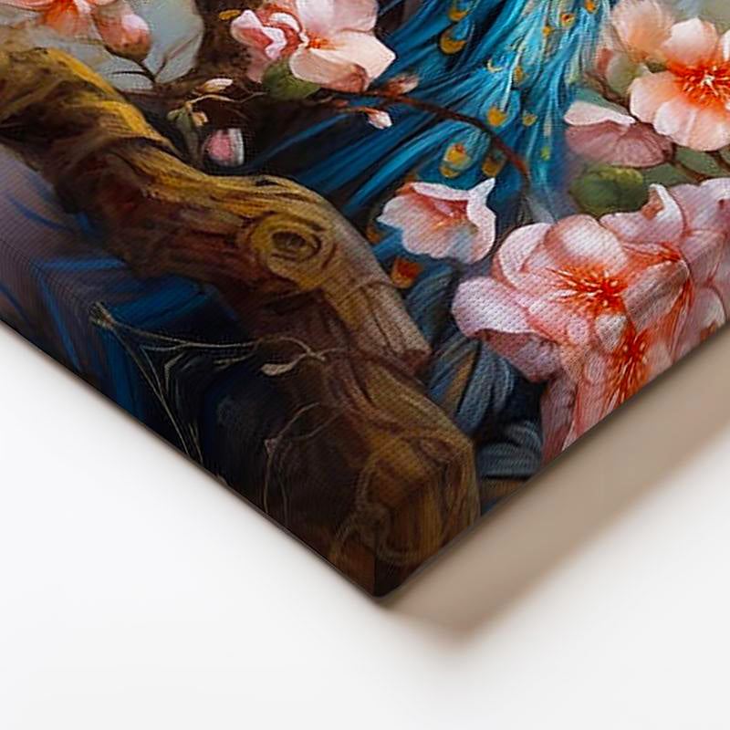 Yatay Kanvas Tablo Çiçekli Dalda Tavus Kuşları Tavus Kuşu Tablosu Ev Ofis Duvar Dekoru