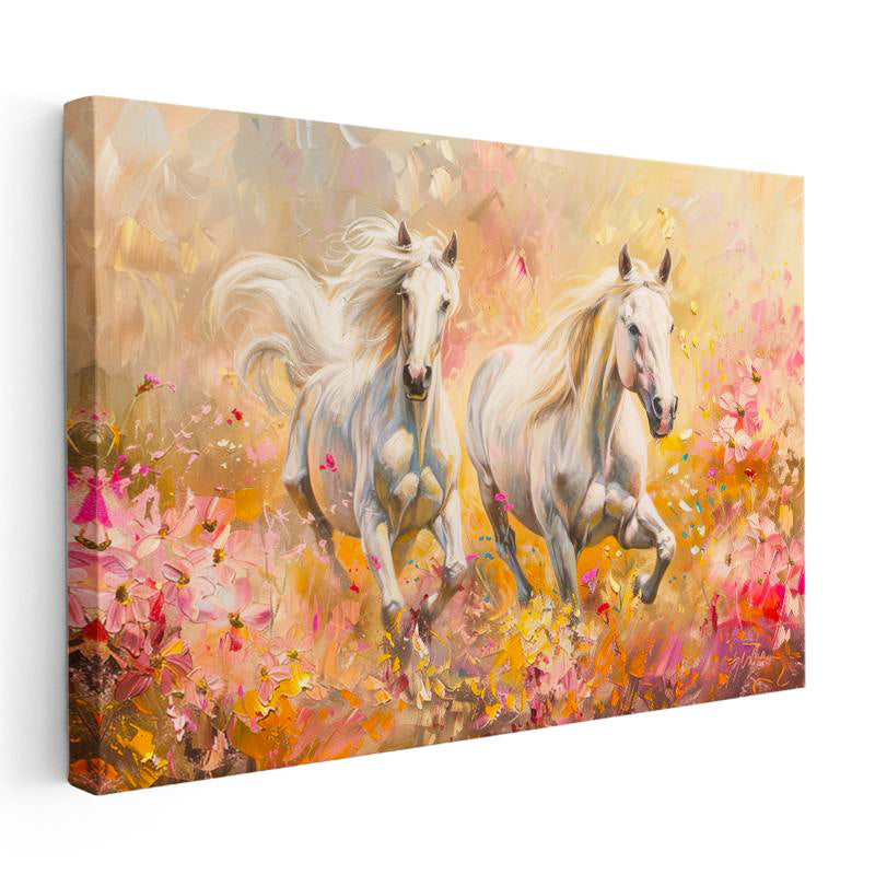 Yatay Kanvas Tablo Sanatsal Çizim Beyaz Atlar At Tablosu Ev Ofis Duvar Dekoru