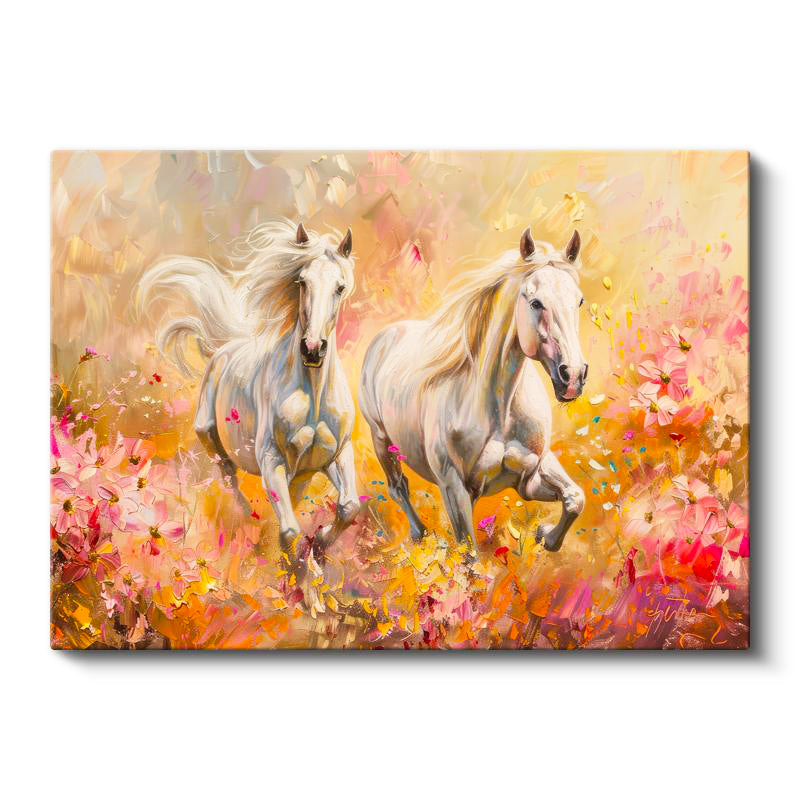 Yatay Kanvas Tablo Sanatsal Çizim Beyaz Atlar At Tablosu Ev Ofis Duvar Dekoru