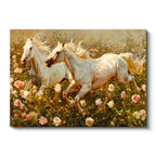 Yatay Kanvas Tablo Gül Bahçesindeki Atlar At Tablosu Ev Ofis Duvar Dekoru