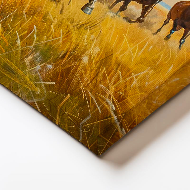 Yatay Kanvas Tablo Sarı Otlar Ve At Sürüsü At Tablosu Ev Ofis Duvar Dekoru