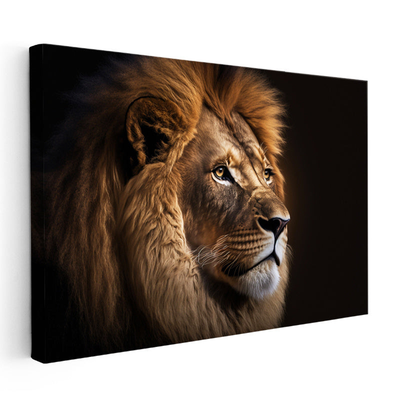 Yatay Kanvas Tablo Portre Duruşlu Aslan Başı Aslan Tablosu Ev Ofis Duvar Dekoru