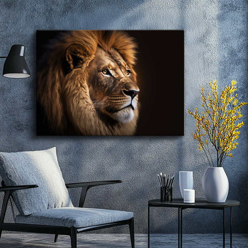 Yatay Kanvas Tablo Portre Duruşlu Aslan Başı Aslan Tablosu Ev Ofis Duvar Dekoru