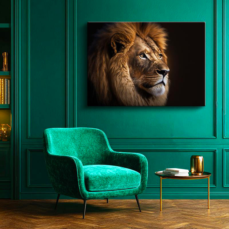 Yatay Kanvas Tablo Portre Duruşlu Aslan Başı Aslan Tablosu Ev Ofis Duvar Dekoru