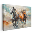Yatay Kanvas Tablo Fırça Darbeli Koşan İki At At Tablosu Ev Ofis Duvar Dekoru