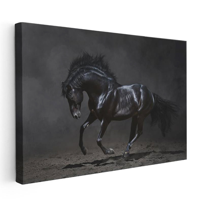 Yatay Kanvas Tablo Kaslı Siyah Aygır At Tablosu Ev Ofis Duvar Dekoru