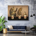 Yatay Kanvas Tablo Terazi Üzerinde Üç Kedi Kedi Tablosu Ev Ofis Duvar Dekoru