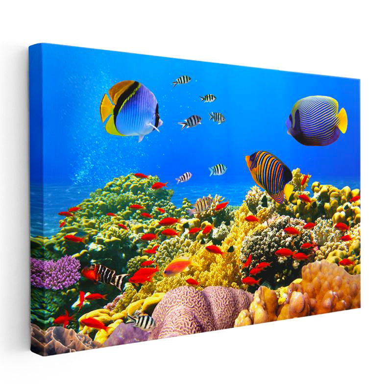 Yatay Kanvas Tablo Sualtı Mercan Resifi Ve Egzotik Balık Tablosu Ev Ofis Duvar Dekoru