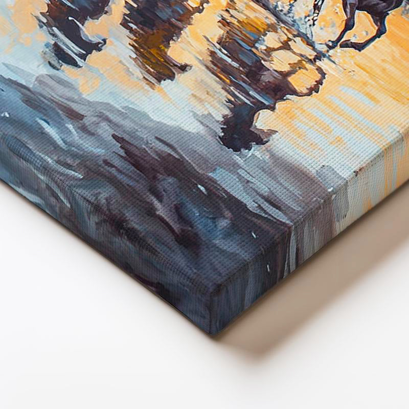 Yatay Kanvas Tablo Yağlı Boya Görünümlü At Sürüsü At Tablosu Ev Ofis Duvar Dekoru