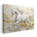 Yatay Kanvas Tablo Altın Detaylı Mermer Görünümlü At Tablosu Ev Ofis Duvar Dekoru