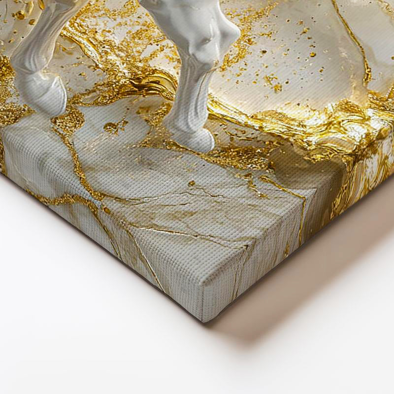 Yatay Kanvas Tablo Altın Detaylı Mermer Görünümlü At Tablosu Ev Ofis Duvar Dekoru