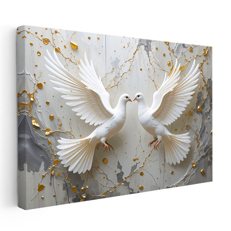 Yatay Kanvas Tablo Barış ve Uyum Güvercin Tablosu Ev Ofis Duvar Dekoru