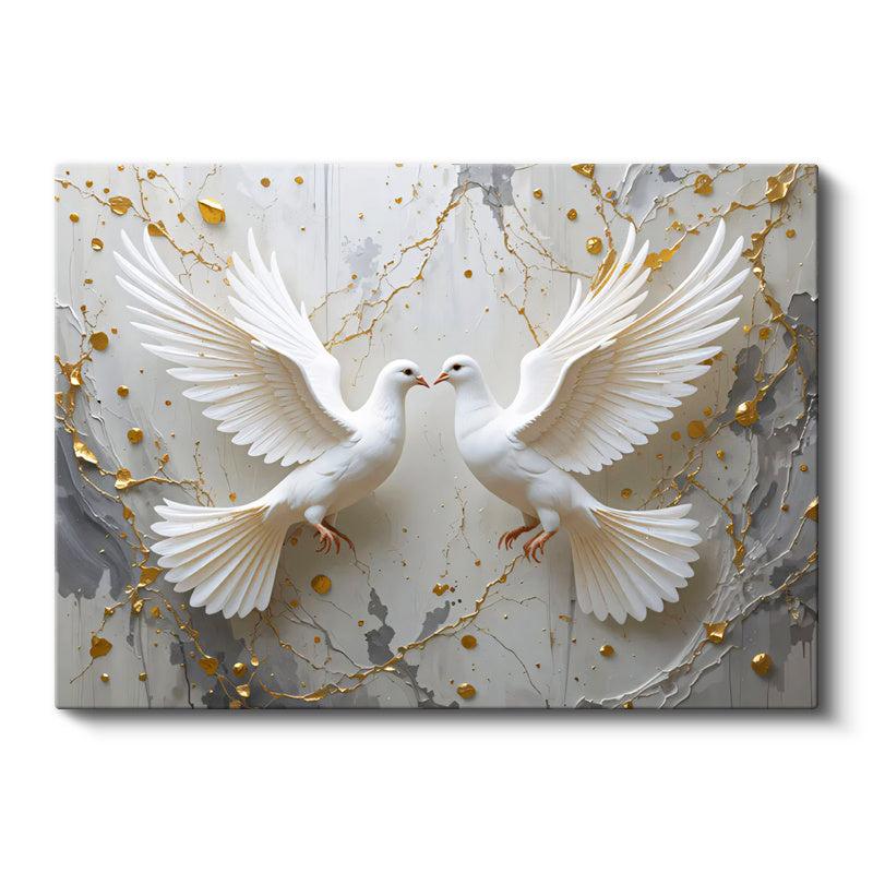 Yatay Kanvas Tablo Barış ve Uyum Güvercin Tablosu Ev Ofis Duvar Dekoru