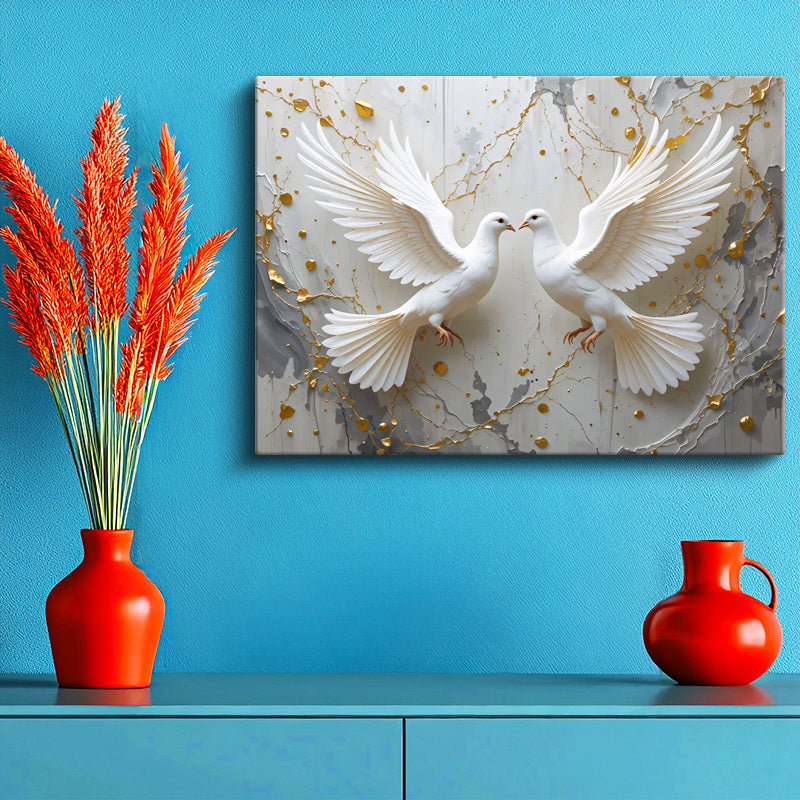 Yatay Kanvas Tablo Barış ve Uyum Güvercin Tablosu Ev Ofis Duvar Dekoru