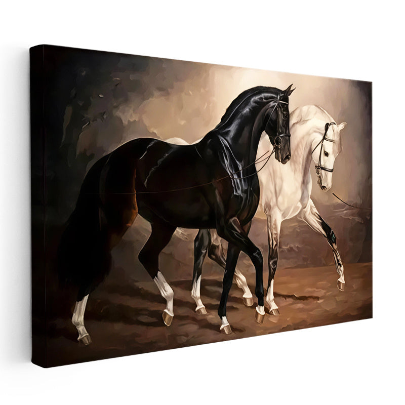 Yatay Kanvas Tablo Asil İkili At Tablosu Ev Ofis Duvar Dekoru