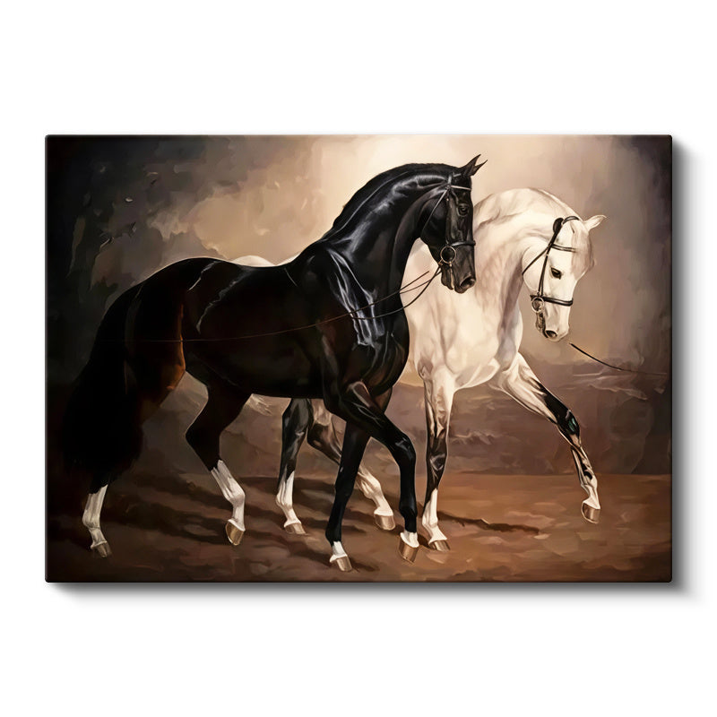 Yatay Kanvas Tablo Asil İkili At Tablosu Ev Ofis Duvar Dekoru