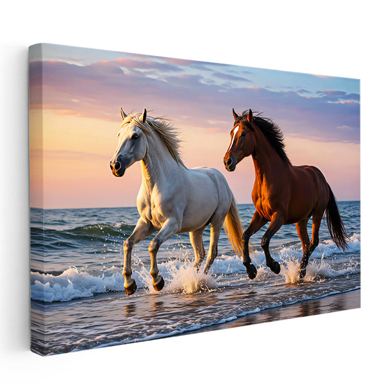 Yatay Kanvas Tablo Deniz Kıyısı At Tablosu Ev Ofis Duvar Dekoru