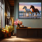 Yatay Kanvas Tablo Deniz Kıyısı At Tablosu Ev Ofis Duvar Dekoru