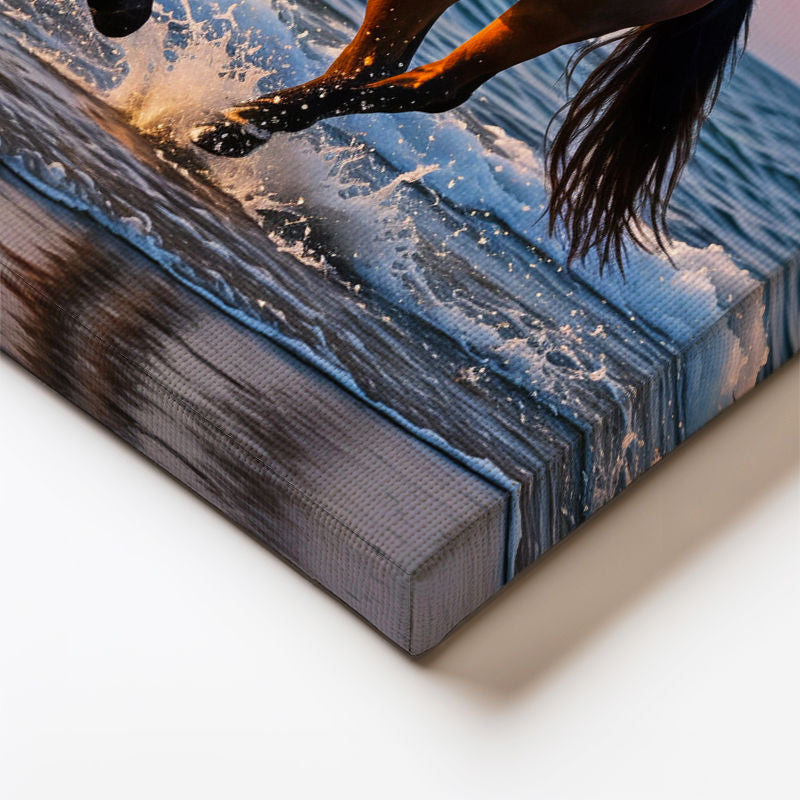 Yatay Kanvas Tablo Deniz Kıyısı At Tablosu Ev Ofis Duvar Dekoru