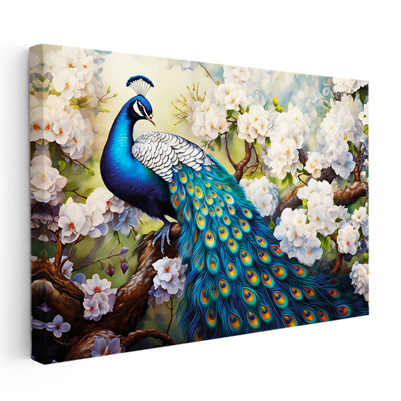 Yatay Kanvas Tablo Çiçekli Dal Tavus Kuşu Tablosu Ev Ofis Duvar Dekoru