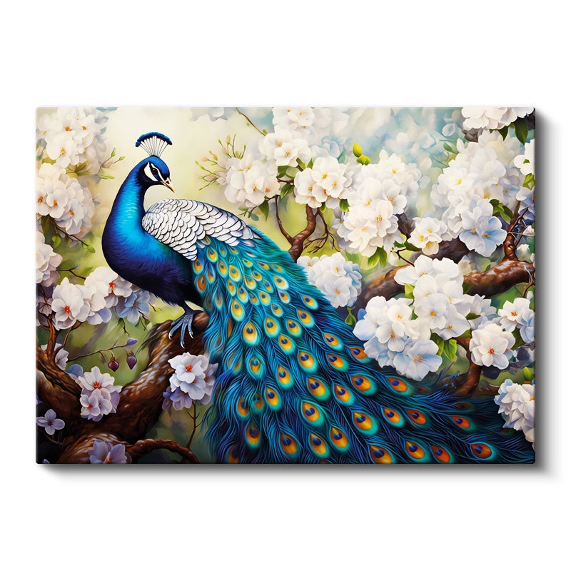 Yatay Kanvas Tablo Çiçekli Dal Tavus Kuşu Tablosu Ev Ofis Duvar Dekoru