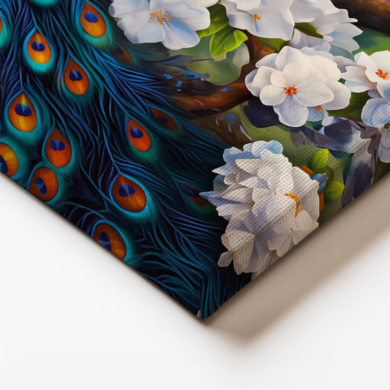 Yatay Kanvas Tablo Çiçekli Dal Tavus Kuşu Tablosu Ev Ofis Duvar Dekoru