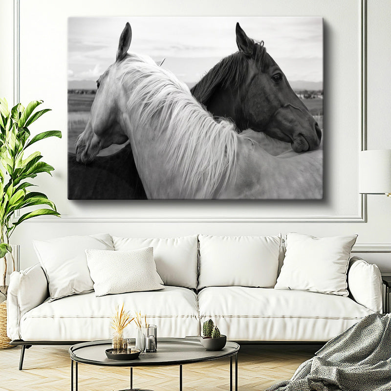 Yatay Kanvas Tablo İkili Portre At Tablosu Ev Ofis Duvar Dekoru