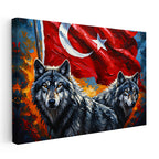 Yatay Kanvas Tablo Ay Yıldız Kurt Tablosu Ev Ofis Duvar Dekoru