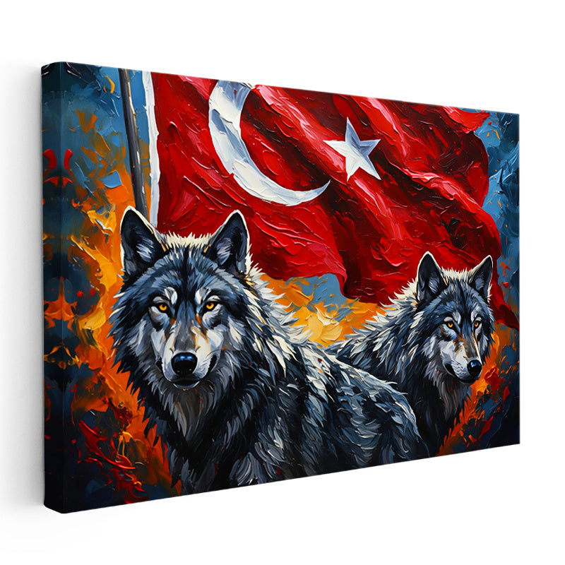 Yatay Kanvas Tablo Ay Yıldız Kurt Tablosu Ev Ofis Duvar Dekoru