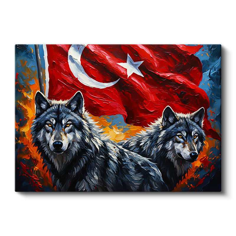 Yatay Kanvas Tablo Ay Yıldız Kurt Tablosu Ev Ofis Duvar Dekoru