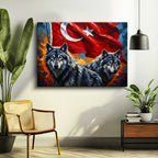 Yatay Kanvas Tablo Ay Yıldız Kurt Tablosu Ev Ofis Duvar Dekoru