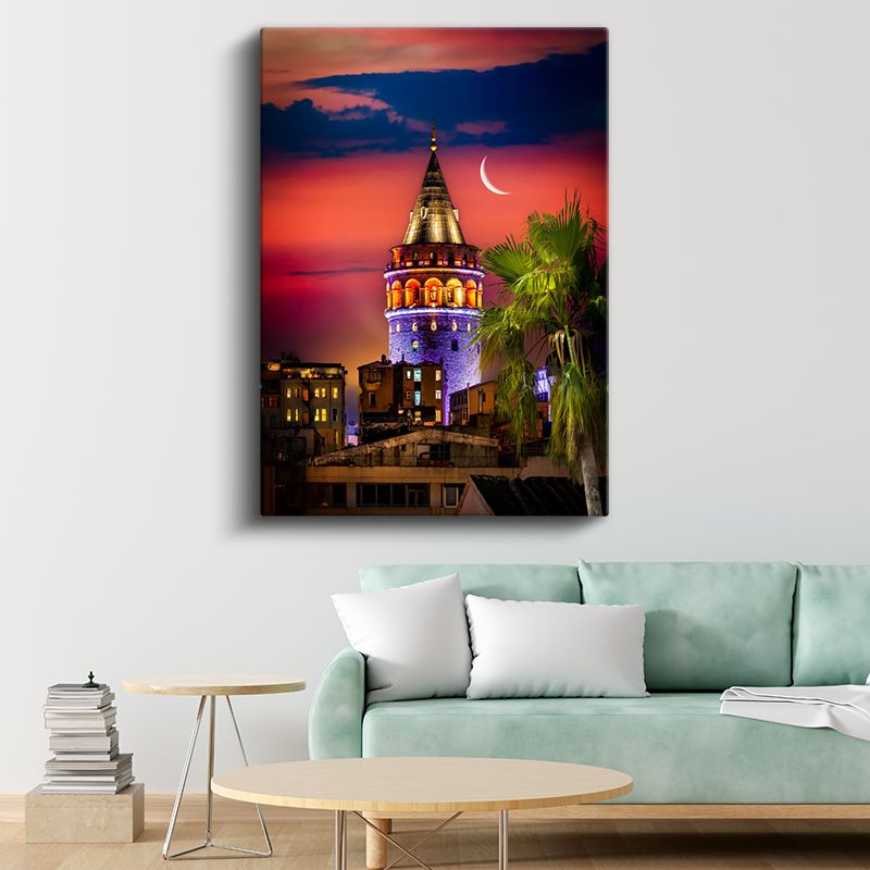 Galata Kulesi - Işıklar ve Hilal Kanvas Tablo