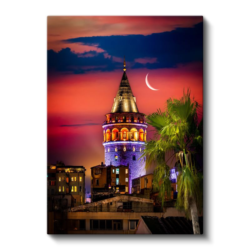 Galata Kulesi - Işıklar ve Hilal Kanvas Tablo