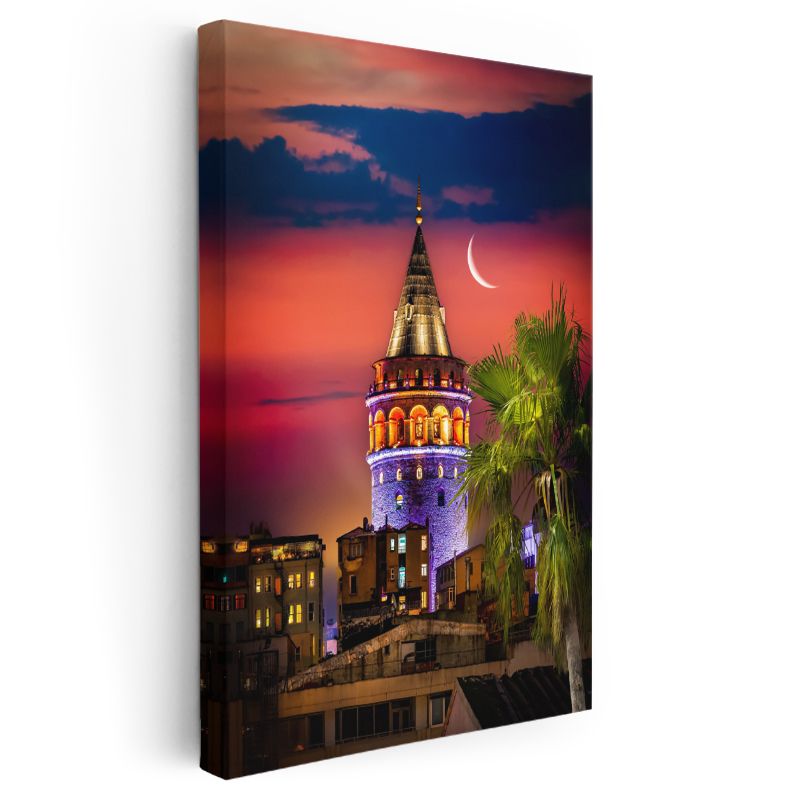 Galata Kulesi - Işıklar ve Hilal Kanvas Tablo