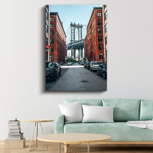 Manhattan Köprüsü - Tuğla Binalar Arasında Kanvas Tablo