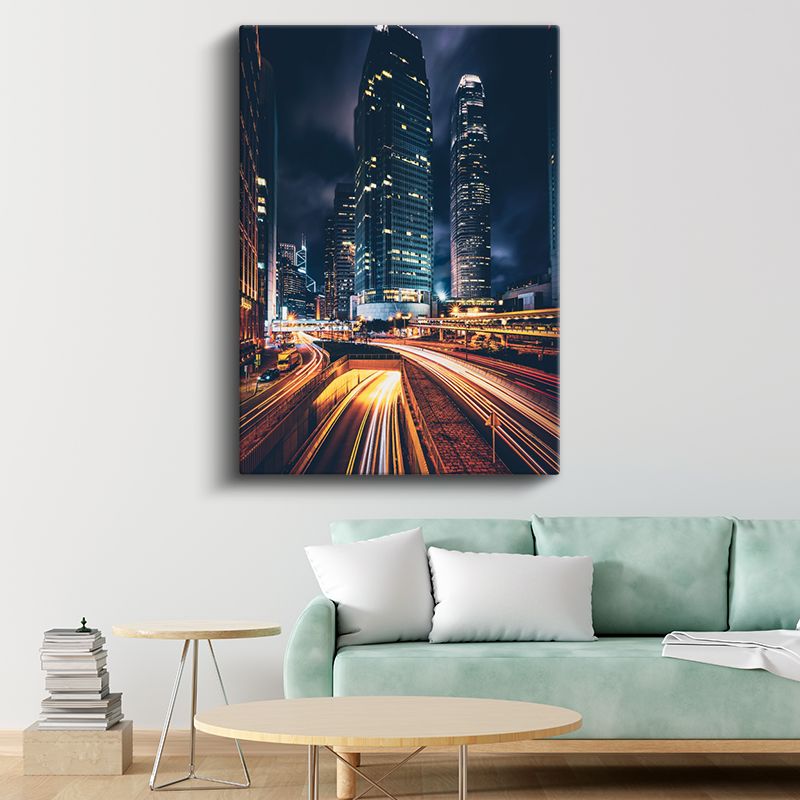 Metropol - Gece Işıkları ve Gökdelenler Kanvas Tablo