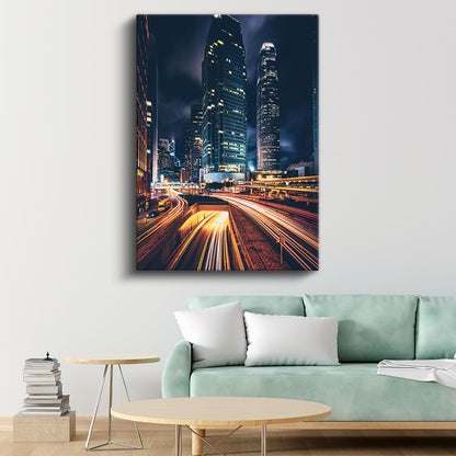Metropol - Gece Işıkları ve Gökdelenler Kanvas Tablo