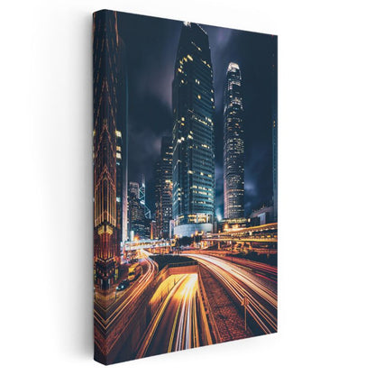 Metropol - Gece Işıkları ve Gökdelenler Kanvas Tablo