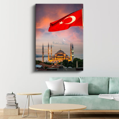 Sultanahmet Camii - Türk Bayrağı Eşliğinde Kanvas Tablo
