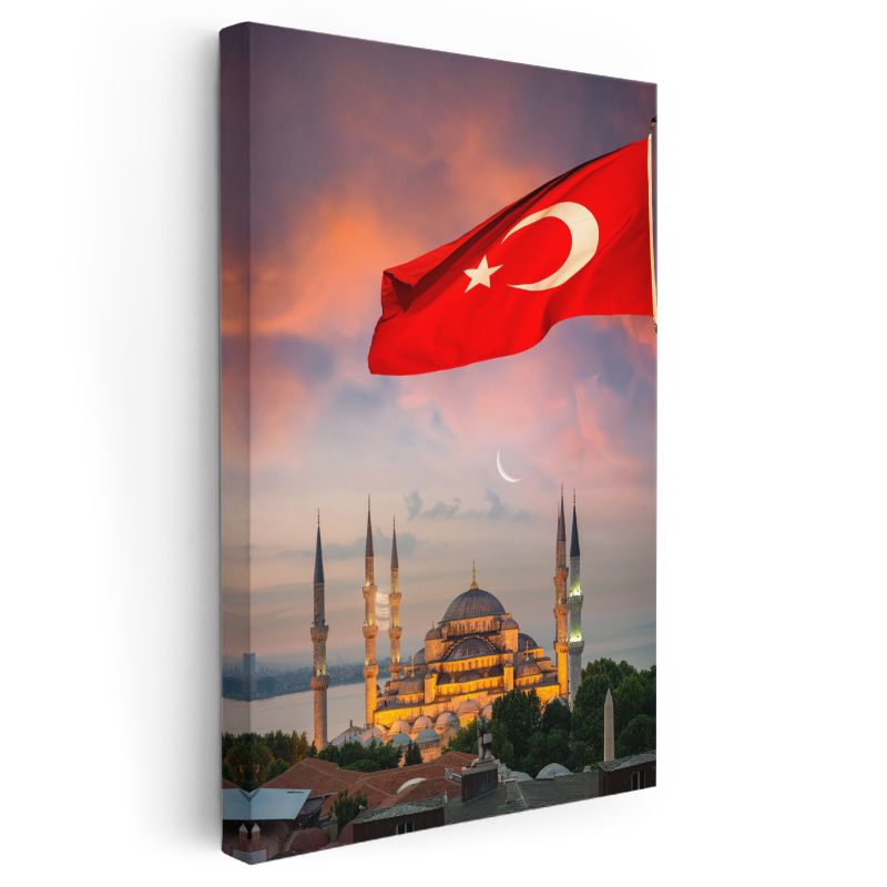 Sultanahmet Camii - Türk Bayrağı Eşliğinde Kanvas Tablo