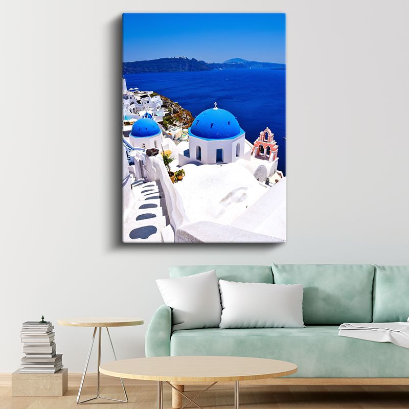 Santorini - Mavi Kubbeli Beyaz Evler Kanvas Tablo