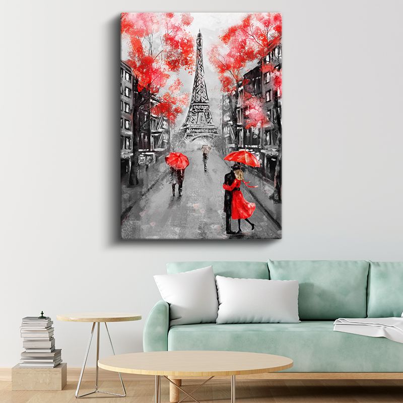 Paris Sokakları - Kırmızı Detaylar Kanvas Tablo