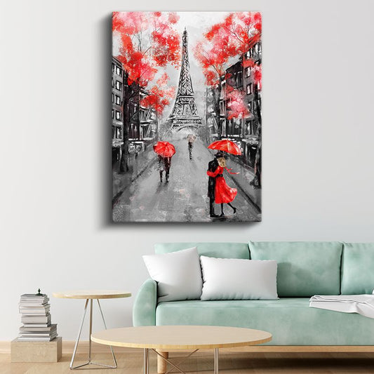 Paris Sokakları - Kırmızı Detaylar Kanvas Tablo