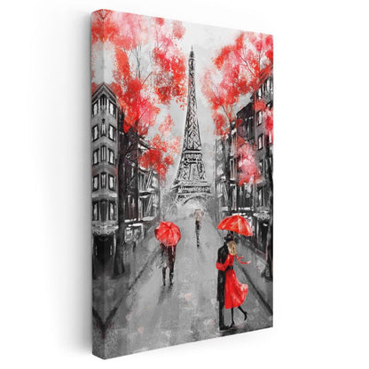 Paris Sokakları - Kırmızı Detaylar Kanvas Tablo