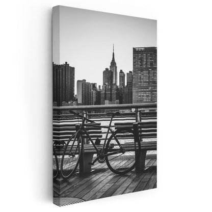 New York Manzarası - Bisiklet ve Bank Kanvas Tablo