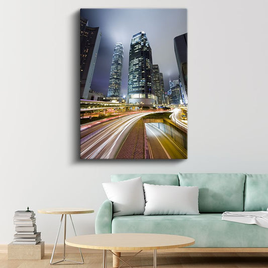 Metropol Işıkları - Gece Trafiği Kanvas Tablo